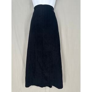 90s Vintage Skirt Womens Medium Black Maxi Faux Suede Minimalist Stretch Pockets